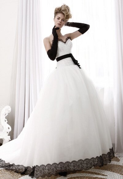 Romantic White and Black Bridal Dress