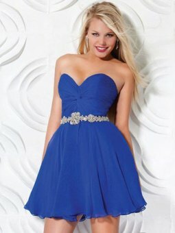 A-line Sweetheart Royal Blue Beading Chiffon Short/Mini Dress