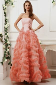 Ball Gown Strapless Appliqued Tulle Floor-length Gown