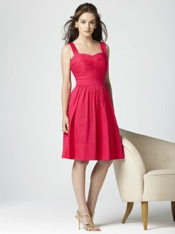A-line Scoop Pleating Tea-length Fuchsia Stain Dresses