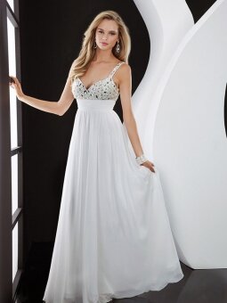 A-line Straps Chiffon Floor-length Sleeveless Rhinestone Prom Dresses