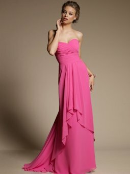 Sheath/Column Sweetheart Pink Ruffles Chiffon Floor-length Dress