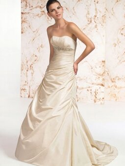 Sheath/Column Strapless Ruffles Taffeta Sweep Train Wedding Dress