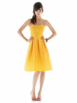 A-line Strapless Belt Tea-length Orange Satin Dresses