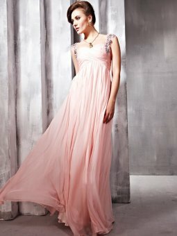A-line Sweetheart Pink Rhinestone Chiffon Floor-length Dress