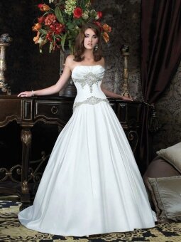 A-line Strapless Satin Sweep Train Embroidery Wedding Dresses