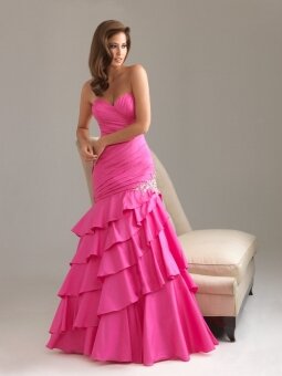 Trumpet/Mermaid Sweetheart Fuchsia Ruffles Taffeta Floor-length Dress