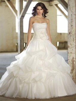 Ball Gown Strapless Organza Satin Sweep Train Flower(s) Wedding Dresses