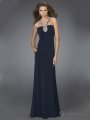 Sheath/Column Halter Dark Navy Beading Chiffon Floor-length Dress