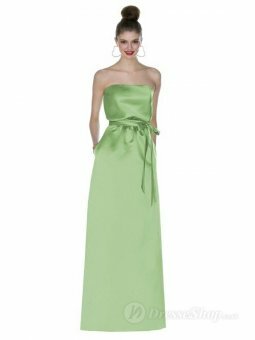 Column Strapless Green Taffeta Sash Floor-length dress