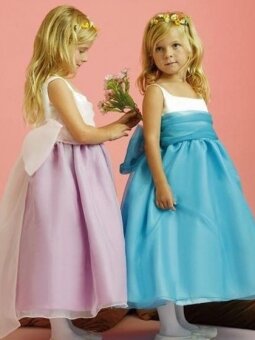 Square Ball Gown Ankle Length Sash Blue Organza Flower Girl Dress (FLGL0057)