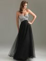 A-line Sweetheart Black Rhinestone Tulle Floor-length Dress