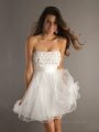 A-line Strapless White Handmade Flower Beading Tulle Short/Mini Dress