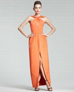 Sheath/Column Straps Satin Floor-length Orange Zipper Evening Dress