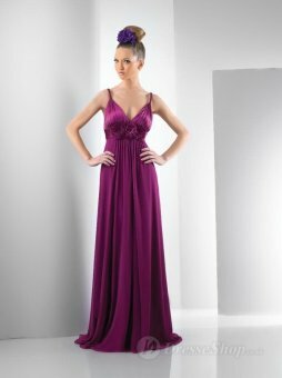 A-line V-neck Purple Chiffon Flower Floor-length dress