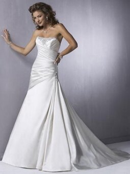 A-line Strapless Satin Sweep Train Ruched Wedding DressesPRIND0114