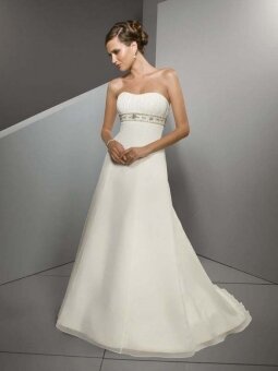 Empire Sweetheart Organza Satin Sweep Train Beading Wedding Dresses