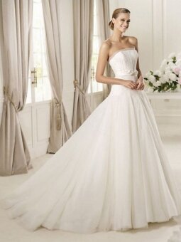 Tulle Strapless Ball Gown Simple Bow Sash 2013 Wedding Dresses