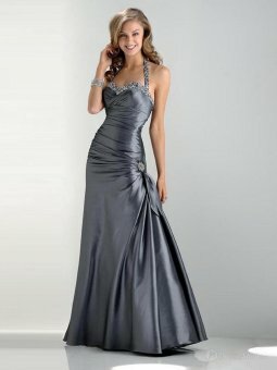 Trumpet/Mermaid Halter Light Slate Gray Beading Taffeta Floor-length Dress