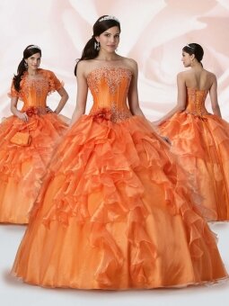 Ball Gown Strapless Embroidery Ruffled Organza Floor-length Dress