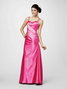 A-line Spaghetti Straps Elastic Woven Satin Sweep Train Pink Beading Prom Dresses