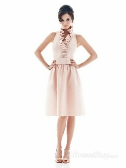 A-line V-neck Pink Taffeta Ruche Knee-length dress