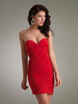 Sheath/Column Sweetheart Red Ruched Chiffon Short/Mini Dress