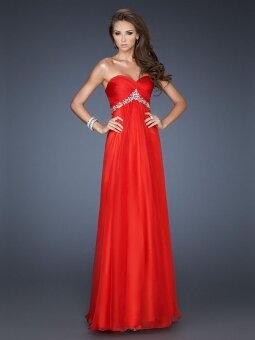 A-line Sweetheart Chiffon Floor-length Red Beading Evening Dress