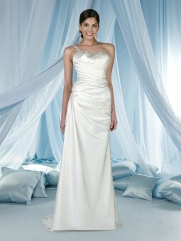 Sheath/Column One Shoulder Elastic Woven Satin Floor-length Ruffles Wedding Dresses