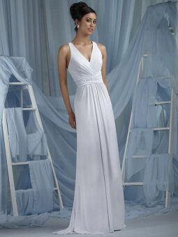 Sheath/Column V-neck Chiffon Floor-length Beading Wedding Dresses