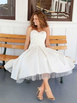 White Tulle Empire Bow Sweetheart Tea-length Wedding Dress DSSRTD016