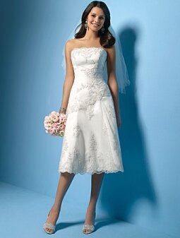A-line Strapless Taffeta Embroidery White Tea-length Dress (XFSRDS015)