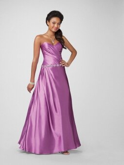 A-line Sweetheart Satin Floor-length Lilac Beading Prom Dresses