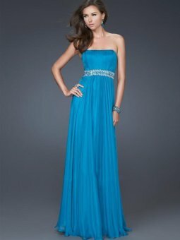 Empire Strapless Blue Chiffon Floor-length Dress