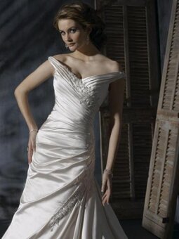 A-Line Off-the-shoulder Embroidery Taffeta Court Train Wedding DressPRIND0044