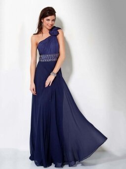 A-line One Shoulder Chiffon Floor-length Sleeveless Beading Prom DressesWD01163