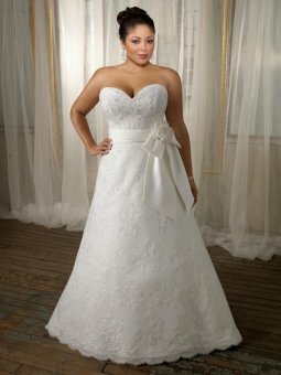 A-Line Sweetheart Sash Lace Chapel Train Plus Size Wedding Dress