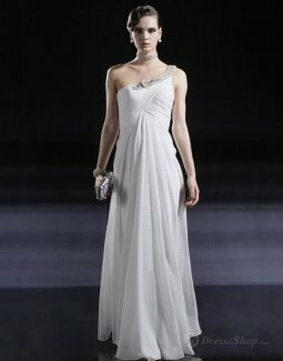 A-line One Shoulder Pleating Beading Chiffon Floor-length Evening Gown