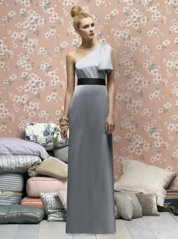 A-line One-shoulder Belt Floor-length Gray Taffeta Dresses
