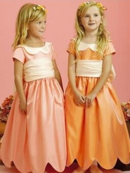 Scoop Ball Gown Floor Length Sash Pink Satin Flower Girl Dress (FLGL0058)