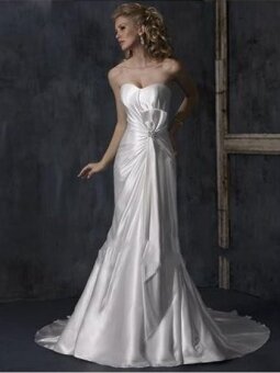 Sheath/Column Sweetheart Elastic Woven Satin Court Train Bow Wedding Dresses