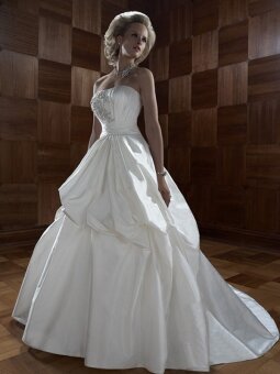 BallGown Strapless Taffeta Chapel Train White Beading Wedding Dresses
