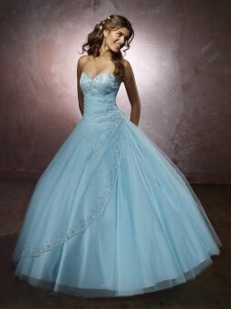 Ball Gown Sweetheart Light Sky Blue Applique Tulle Floor-length Dress