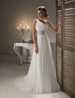A-line One-shoulder Sleeveless Lace-up Beading Chapel DressBWD10055