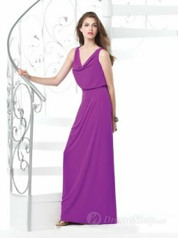 Column Cowl Purple Chiffon Floor-length dress