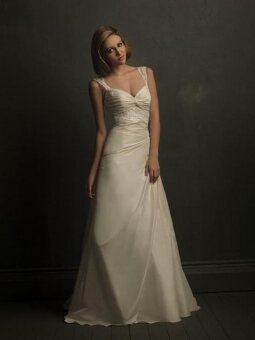 A-line Straps Taffeta Sweep Train Lace Wedding Dresses