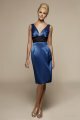 A-line V-neck Royalblue Sash Satin Knee-length Dress