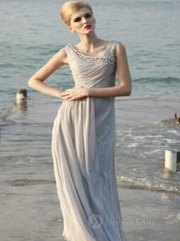 Sheath/Column V-neck Silver Rhinestone Chiffon Floor-length Dress
