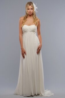 White Chiffon Floor Length Strapless Empire Beach Wedding Dress