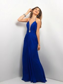 Sheath/Column Halter Chiffon Floor-length Royalblue Beading Prom Dress